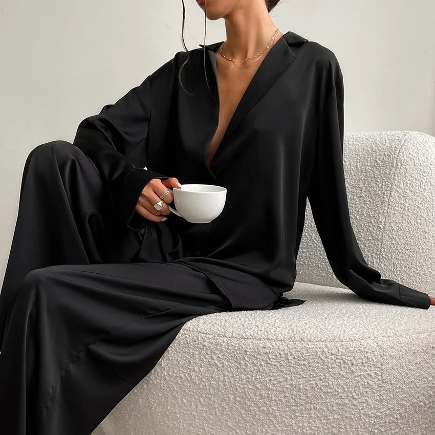 Laroche™ | Élégance Satinée Ensemble de Pyjama Oversized