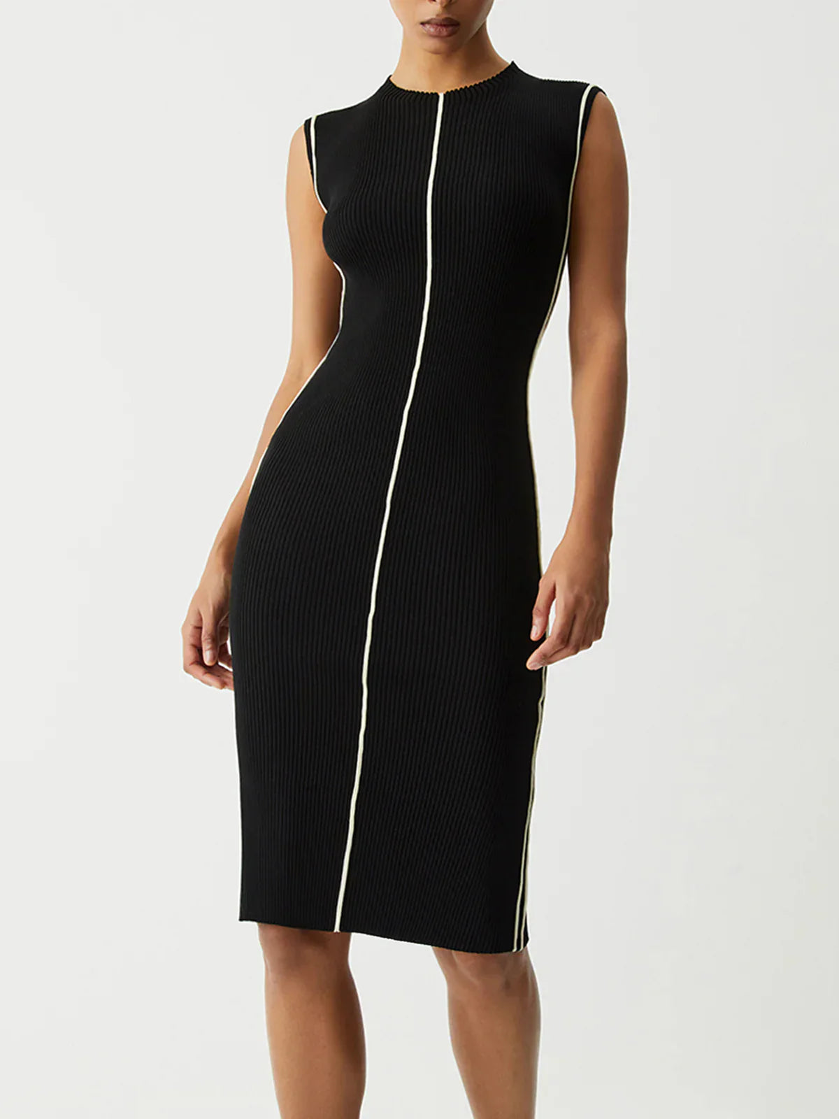 Laroche™ | Robe Midi en Tricot avec Piping Contrasté