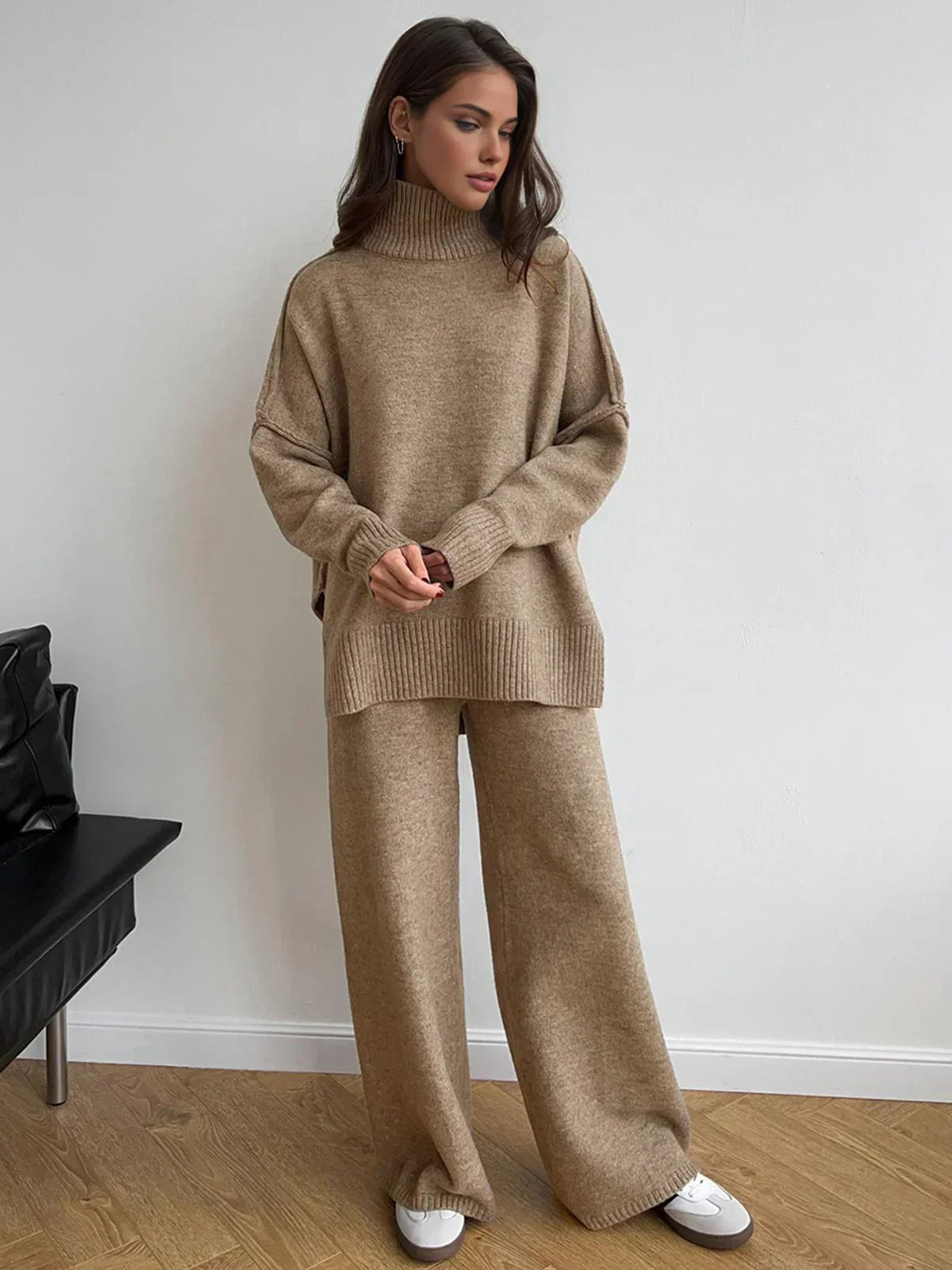 Laroche™ | Ensemble en maille à col roulé simple et pantalon