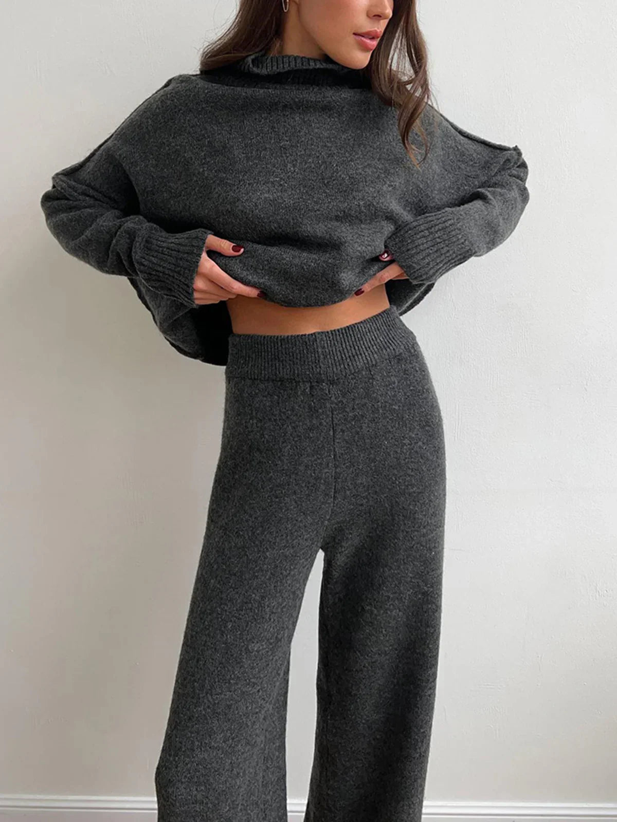 Laroche™ | Ensemble en maille à col roulé simple et pantalon