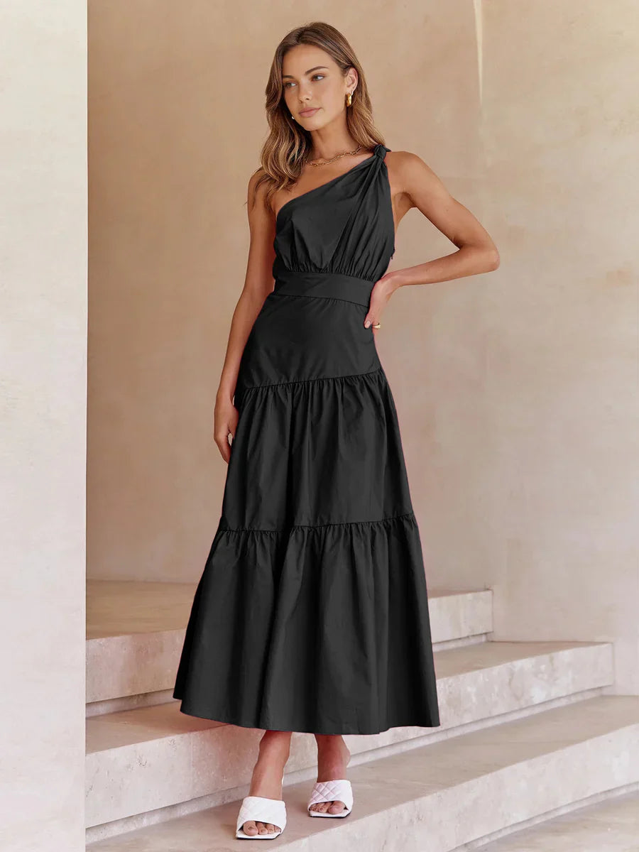 Laroche™ | Robe Midi Nouée à Épaule Asymétrique