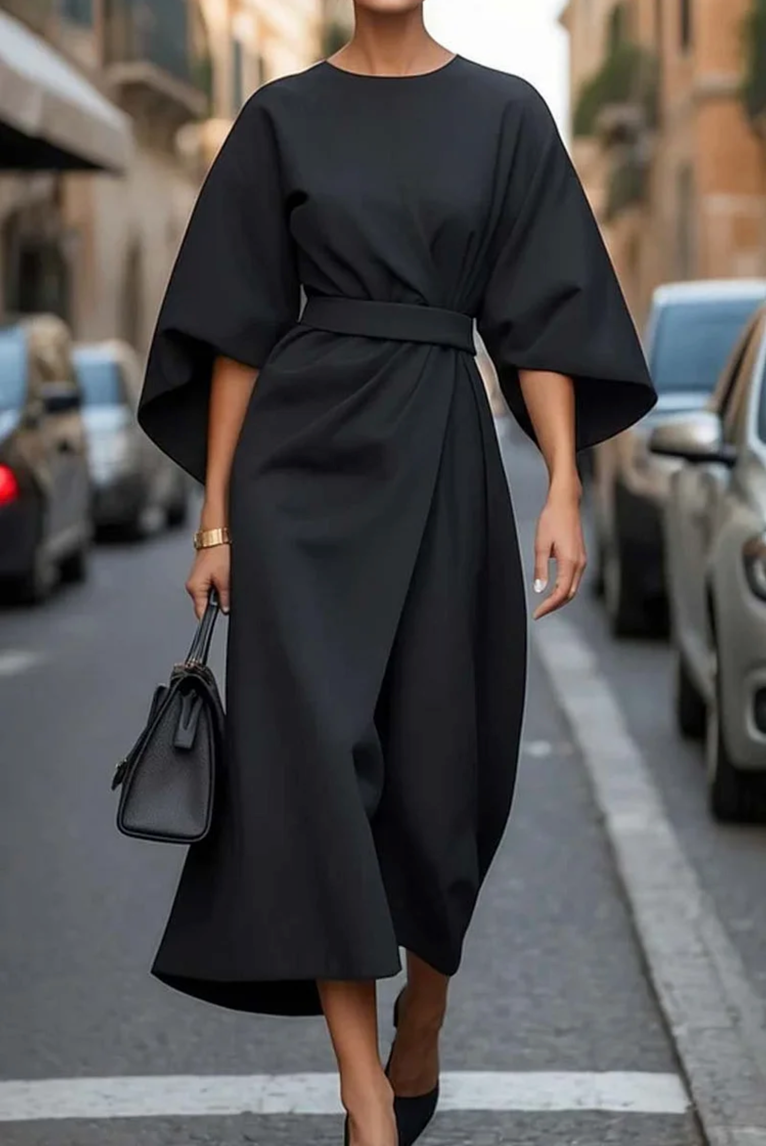 De Laroche™ | Robe Élégante avec Manches Lanternes et Ceinture