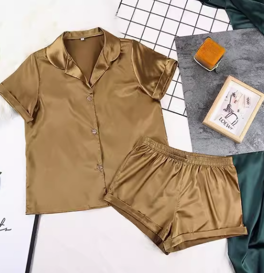 Laroche™ | Ensemble de Pyjama Satin Imprimé Tropical avec Piping Contrastant